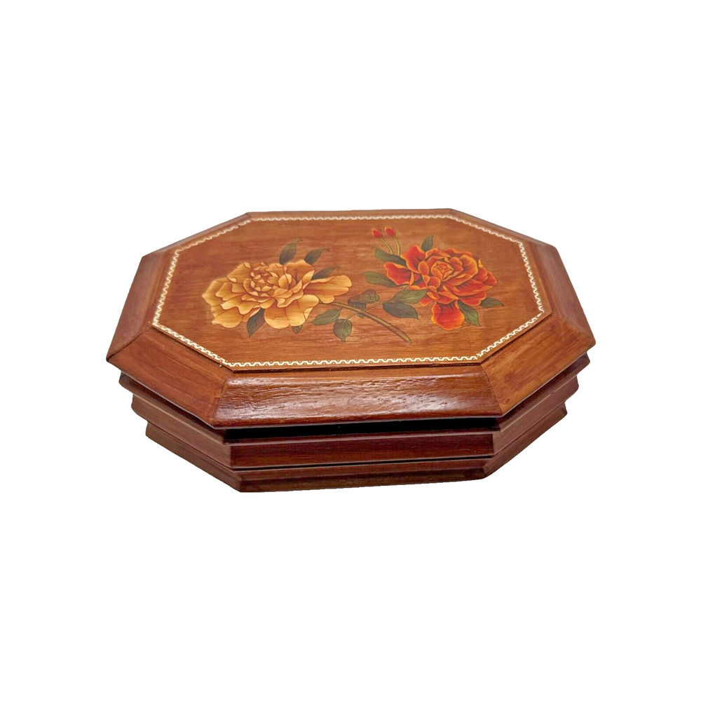 Centurion Vintage Wooden Jewelry Box with Mirror Ring Slots Lined